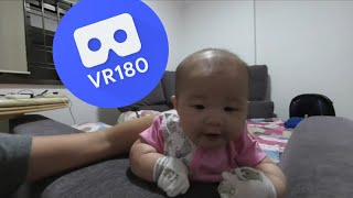 [VR180 5.7k] Baby Riley leaning on the ledge | Vuze XR 180° 3D