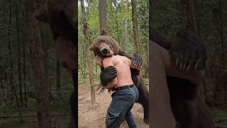 Bear wrestling with fighters | Bear training to fight Khabib #shorts #bear #khabib #ufc #explorepage