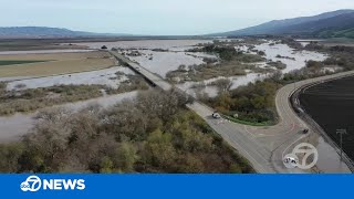 Drone video shows Salinas River flooding in Monterey Co. amid California storm