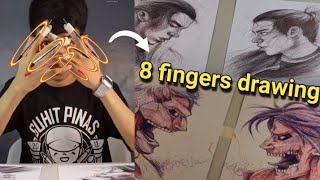 Realistic Drawing to Pen By 8 Fingers | 2 Picture At A Same Time  | How to Drawing By Both Hand