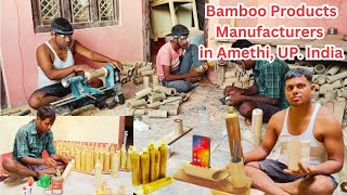 Handcrafted bamboo bottles in Amethi Uttar pardesh India, sustainable alternative to plastic