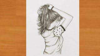 How to draw a girl with ponytail hairstyle| pencil sketch |backside of a girl |simple art with rose