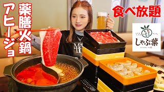 【大食い】しゃぶ葉で火鍋＆アヒージョでエビ食べ放題！ラム肉祭りで酒も進むランチ！【ますぶちさちよ】