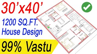 30x40 North Facing House Plans as per Vastu | 2BHK | 1200 Square Feet House Design North Facing