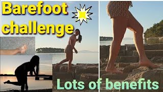 Barefoot challenge! Stepping on different texture! Benefits of barefoot walking!