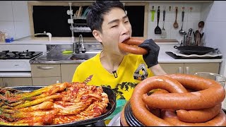 꽃돼지 야식 킬바사 소세지 파김치 배추김치 로제소스 한식먹방[korean food]mukbang Eating show 吃播