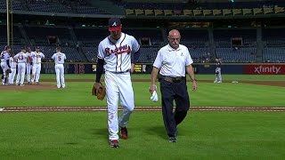 MIA@ATL: Foltynewicz exits after ball strikes him