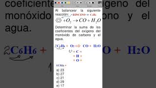 Al balancear la siguiente reacción C6H6 + O2 = CO + H2O #química #clases #ciencia #quimica #parati