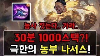 털보형) 30분 1000스택 도전! 극한의 농부 나서스! (Feat. 고통)