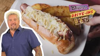 Guy Fieri Gets Goosebumps Eating a House-Made Hot Dog | Diners, Drive-Ins and Dives | Food Network