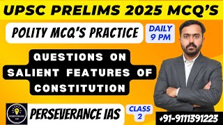 Polity MCQ's Class 2 I Salient Features of Indian Constitution I Constituent Assembly