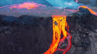 HUGE LAVAFALLS ARE SPILLING FROM THE VOLCANO!! REAL SOUND, Volcano Eruption 2021