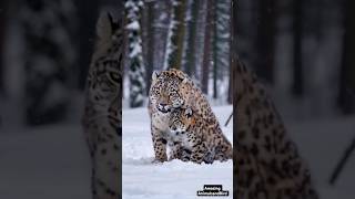 Snow White Leopard and Playful Cubs in a Magical Snow Forest | Rare Wildlife Moments