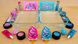 Pink vs Teal   Mixing Makeup Eyeshadow Into Slime! Special Series 77 Satisfying Slime Video1