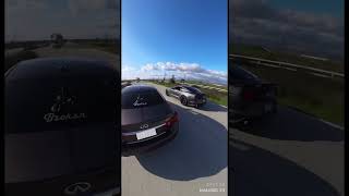 3.7 Q50 Rear mount turbo on E85 VS bolt on mustang 5.0 on E85 #q50 #mexico #mustang  fun run… #fyp