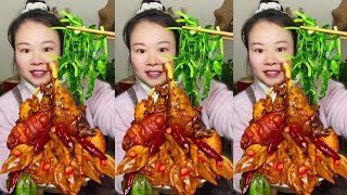 Susu Yummy Spicy Food Mukbang 😋 Eating Braised Chicken Leg With Spicy Ducks Feet And Green Vegetable