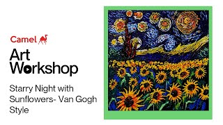 Starry Night with Sunflowers - Van Gogh Style Tutorial with Camel Artist HD Acrylics | Kokuyo Camlin