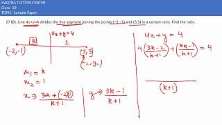 27 (B). Line 4𝑥+𝑦=4 divides the line segment joining the points (−2,−1) and (3,5) in a