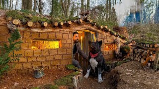 Building UNDERGROUND Bushcraft MUD SHELTER for 3 Days SURVIVAL. Fireplace Cooking. Camping Asmr