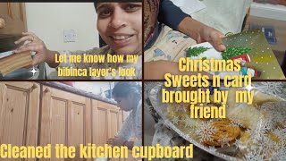 Christmas sweets n card brought by my friend🎄 cleaningthekitchencupboard/shoutouts##goan vlog