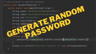 Random Password Generator in Java |Generate Password using Java