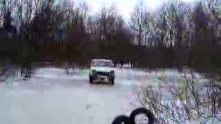 Lada Niva falls through ice