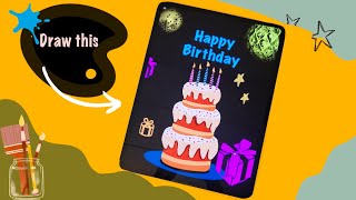 let's draw Birthday Cake in Procreate 🎂 easy tutorial