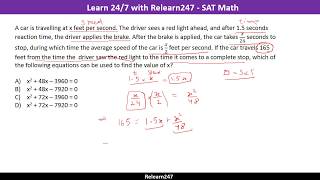 How to solve Quadratic Equations Word Problem | SAT Math | Speed Distance and Time