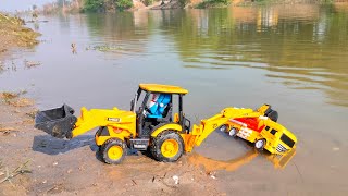 Indian Oil Truck Accident Deep Pit Pulling Out Jcb 5cx | Sonalica Tractor | Tata Truck #toys_kids