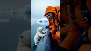 Adorable Polar Bear Cub’s First Encounter with Arctic Explorers! #cuteanimals #polarbear #animals