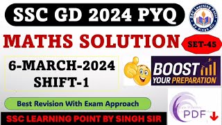 SSC GD 2024 MATHS (6 March, 2024 1st shift) || SSC GD Maths Solution By Singh Sir || #gd