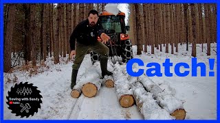 Why I Need Tire Chains | Compact Tractor Skidding Trees in the Winter