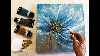 How to make Abstract Flower Painting with gold leaf Acrylic Easy Techniques by Julia Kotenko