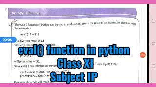 eval() function in python Class XI Subject IP