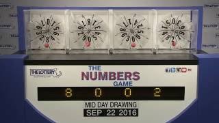 Midday Numbers Game Drawing: Thursday, September 22, 2016