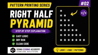 Right Half Pyramid Star Pattern in Python | Pattern Printing Tutorial #2 | Python for Beginners