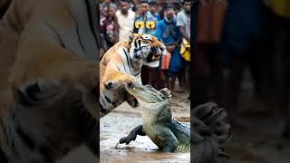 Tiger 🐯 vs Crocodile 🐊🔥 #crocodile #tiger #fight #nature #funny #animals #trending #viralvideo