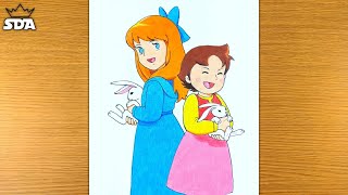 how to draw Heidi and Clara || Heidi, Girl of the Alps Drawing with Doms color pencil