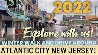 Atlantic City NJ New Jersey 2022 winter walk on Boardwalk and drive around sights!
