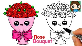 How to Draw Roses Super Easy 💐Valentines Flower Bouquet Art