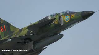 (4K) RIAT 2022. Departure SAAB Viggen, Draken and Lansen. Swedish Air Force Historic Flight.