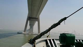 Passing a super long Sutong Yangstze River bridge ➡️ Ship View