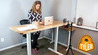 I make a DIY Custom Sit Stand Desk for my Sister. Hickory top with Mechanized Stand!