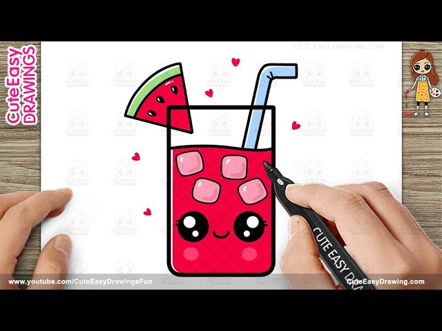 How To Draw A Cute Glass Of Juice Watermelon Drink For Kids Step By