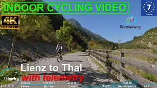 Drauradweg R1 - Lienz to Thal (Eurovelo 7 - Sun Route) - Indoor Cycling Video with Telemetry