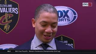 Cleveland Cavaliers head coach Tyronn Lue credits LeBron for defending Schroder after win in Atlanta