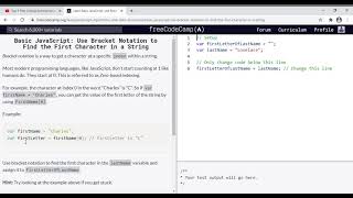 32 - Learn Basic JavaScript Use Bracket Notation to Find the First Character in a String