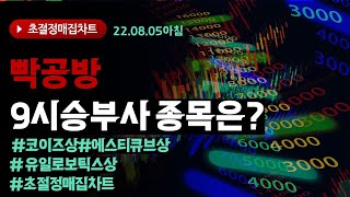 [초절정매집차트]2022년8월5일 빡공방 오늘의 9시 승부사 종목은?!#코이즈 상한가  #에스티큐브 상한가 #유일로보틱스 상한가 #초절정매집차트