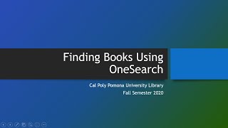 Finding Books Using OneSearch
