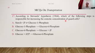 40 MCQs on Transpiration (Plant Physiology) S.Y.B.Sc. Botany SPPU